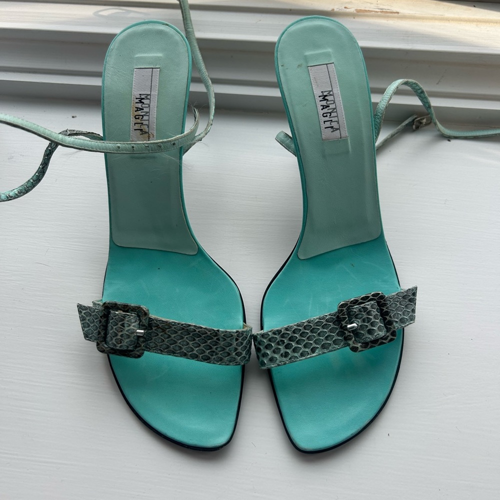 Manolo Blahnik Torquoise Snakeskin Women's Sandals